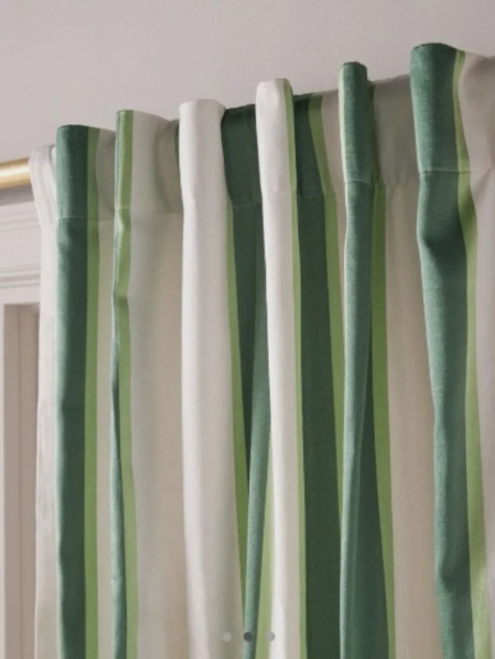 Anthropologie Woven Rugby Stripe Curtain Panel Green and White - 96 x 50 New